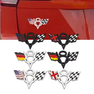 Chrome American Flag V8 V 8 Italy UK Germany US National Flag for Fender Trunk Rear Bonnet Nameplate Decal Emblem Badge Sticker