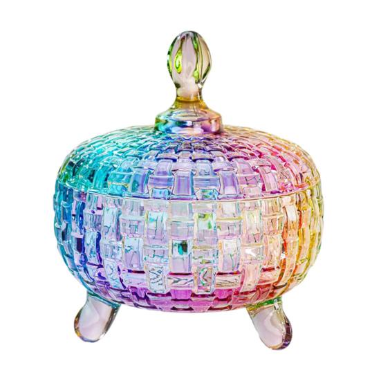 Large Glass Candy Dish with Lid Hand Painted Colorful Candy Jar Decorative Jewelry Box Wedding Buffet Biscuit Container for Cookies Nuts Chocolates