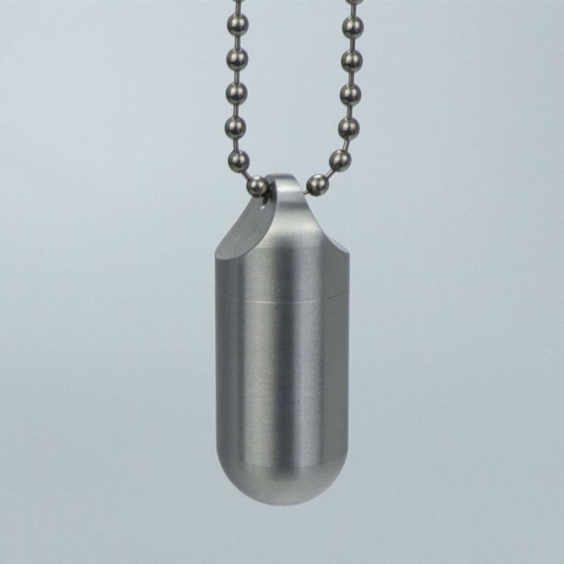 Titanium Alloy Waterproof Pill Case with NecklaceMedicine Storage Bottle Portable Keychain Travel Outdoor Tool Sealed Capsule