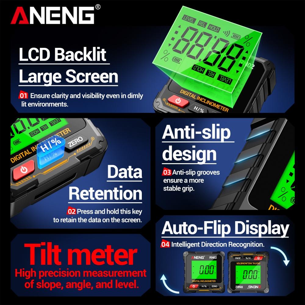 Laser Digital Inclinometer RN01/RN02/RN03 Angle Gauge 360° Magnes Protractor 0.05° Accuracy Level Box for Woodworking Tool