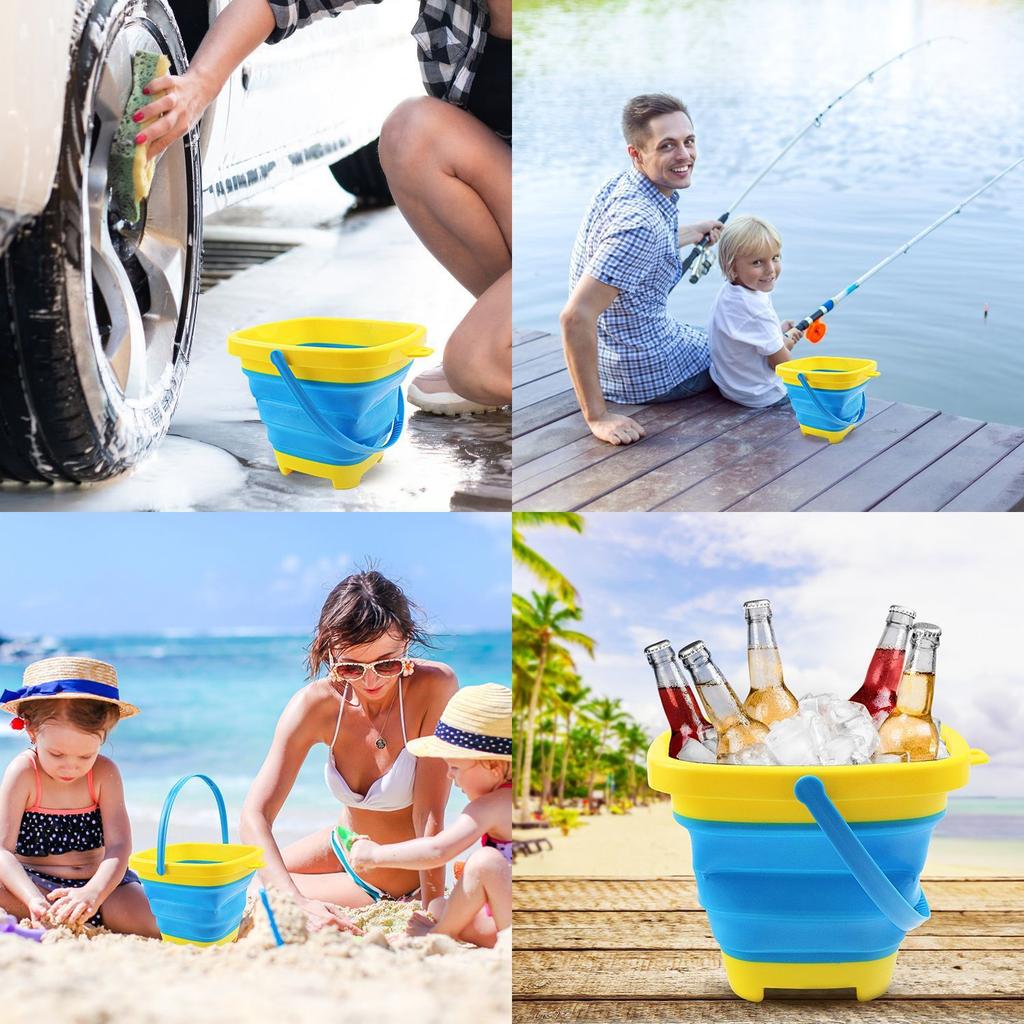 Children Outdoor Portable Foldable Soft Rubber Bucket Beach Toy Summer Travel Beach Beach Bucket Play Sand Tool