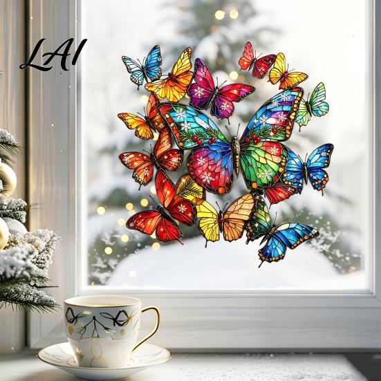Stained Glass Butterfly Decals Christmas Window Sticker Style Removable Colorful Decal Waterproof Wall Static PVC Sticker for Home Living