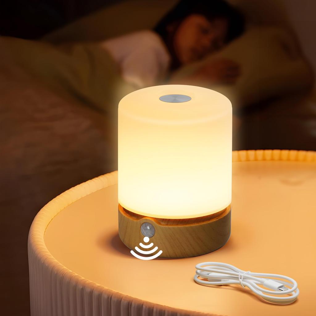 Aurogeek Bedside Lamp, Night Light, Nursing Light, Motion Sensor, Automatic OnOff, Ambient Lighting, Stylish LED Touch Light, Rechargeable, Warm