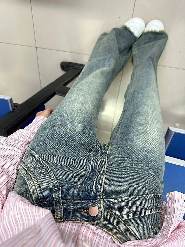 High-waisted Flared Jeans Women Spring and Autumn Retro Burlap Design Sense of Niche Loose Thin Drag Pants Retro Street Style Baggy Jeans for Ladies