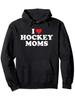 I Love Hockey Mom" Black Hoodie - Long Sleeve Pullover with Kangaroo Pocket, Suitable for Casual A