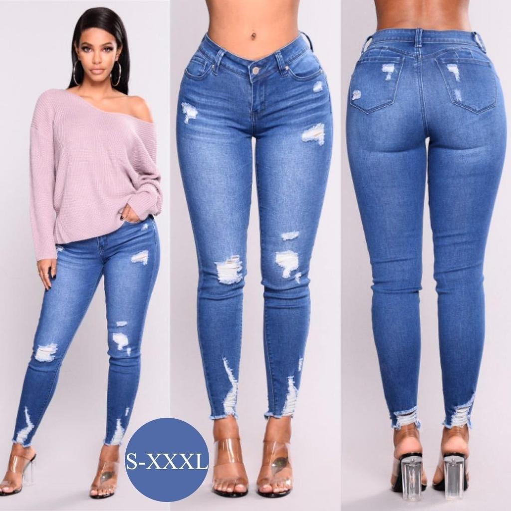 Jeans strappati casual alla moda da donna Pantaloni jeans elasticizzati con grande elasticità Jeans skinny per donna