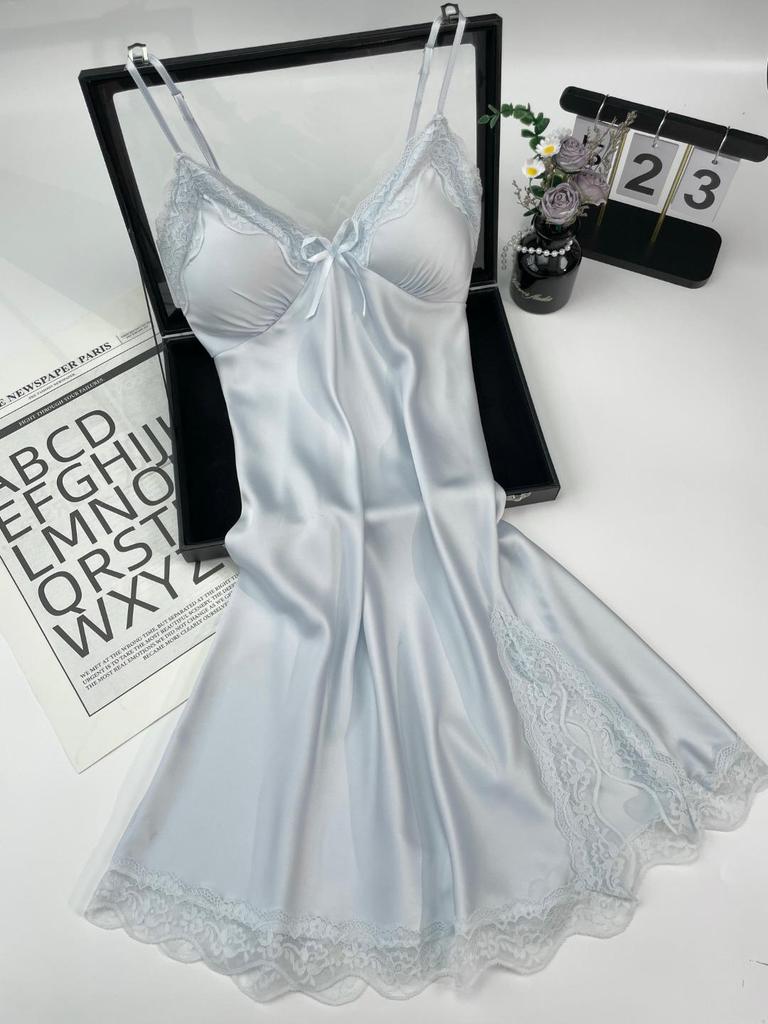 2026 New Sexy Nightgown for Women: Spaghetti Strap Ice Silk Pajamas with Chest Pads