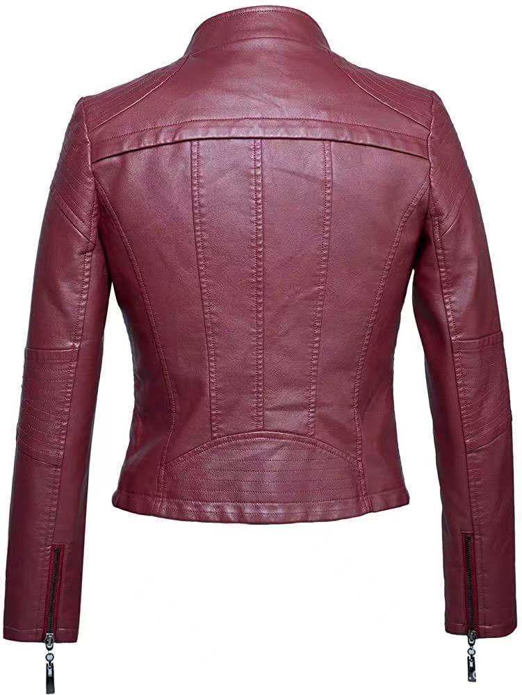 Giacca da motociclista da donna in pelle, moda europea americana, slim, stile retrò versatile con cerniera.