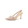 7520-1 [sheepskin] high heels women's thin heels 2025 new pointed back empty sandals temperament crystal wedding shoes