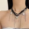 Unique Punk Beaded Rhinestone Choker Geometry Multi-layer Heart Pendant Necklace Transparent Tassel Y2K Crystal Necklace Women