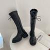 Comemore Women's Long Boots Shoes Knee High Spring Chunky Heel Boot Punk Style Casual White Black Lace Up Platform Botas Woman