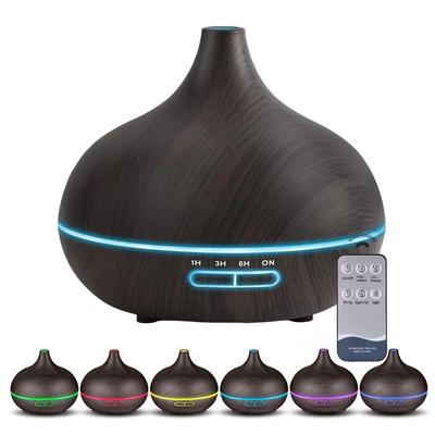 550 ml USB-Aroma-Diffusor in Holzfarbe, Diffusor für ätherische Öle mit 7-farbigen LED-Leuchten und Fernbedienung, Luftbefeuchter mit USB-Stromversorgung