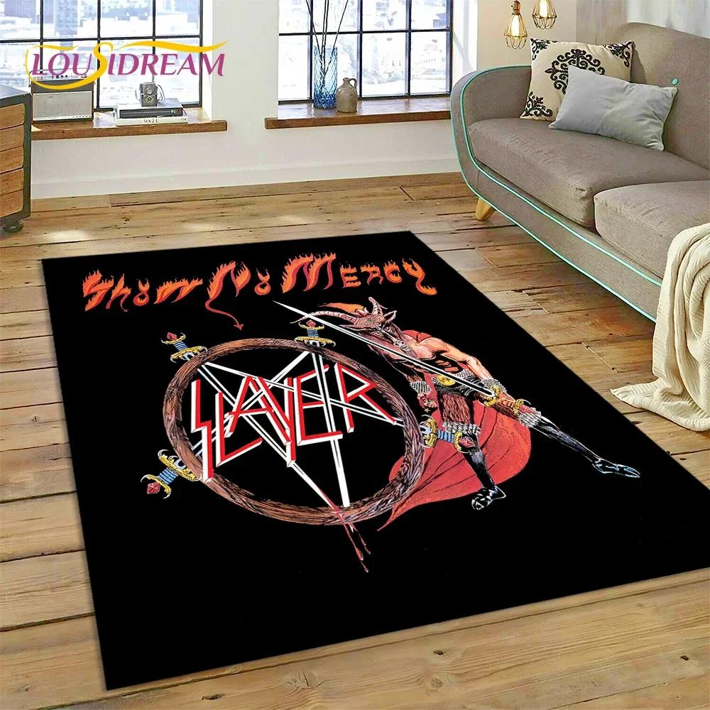 Tappeto Rock Slayer Heavy Metal Band 3D per Camera da Letto Soggiorno Casa Decorazione Divano, Gioco Bambini Grande Tappetino Decorativo Pavimento Regalo