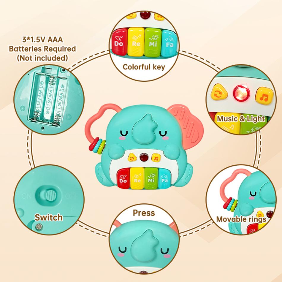 Montessori Baby Elektronisches Klavierspielzeug Musik- und Lichttastaturen Tiere Instrumentenspielzeug 18-36 Monate Kleinkinder Pädagogische Babygeschenke