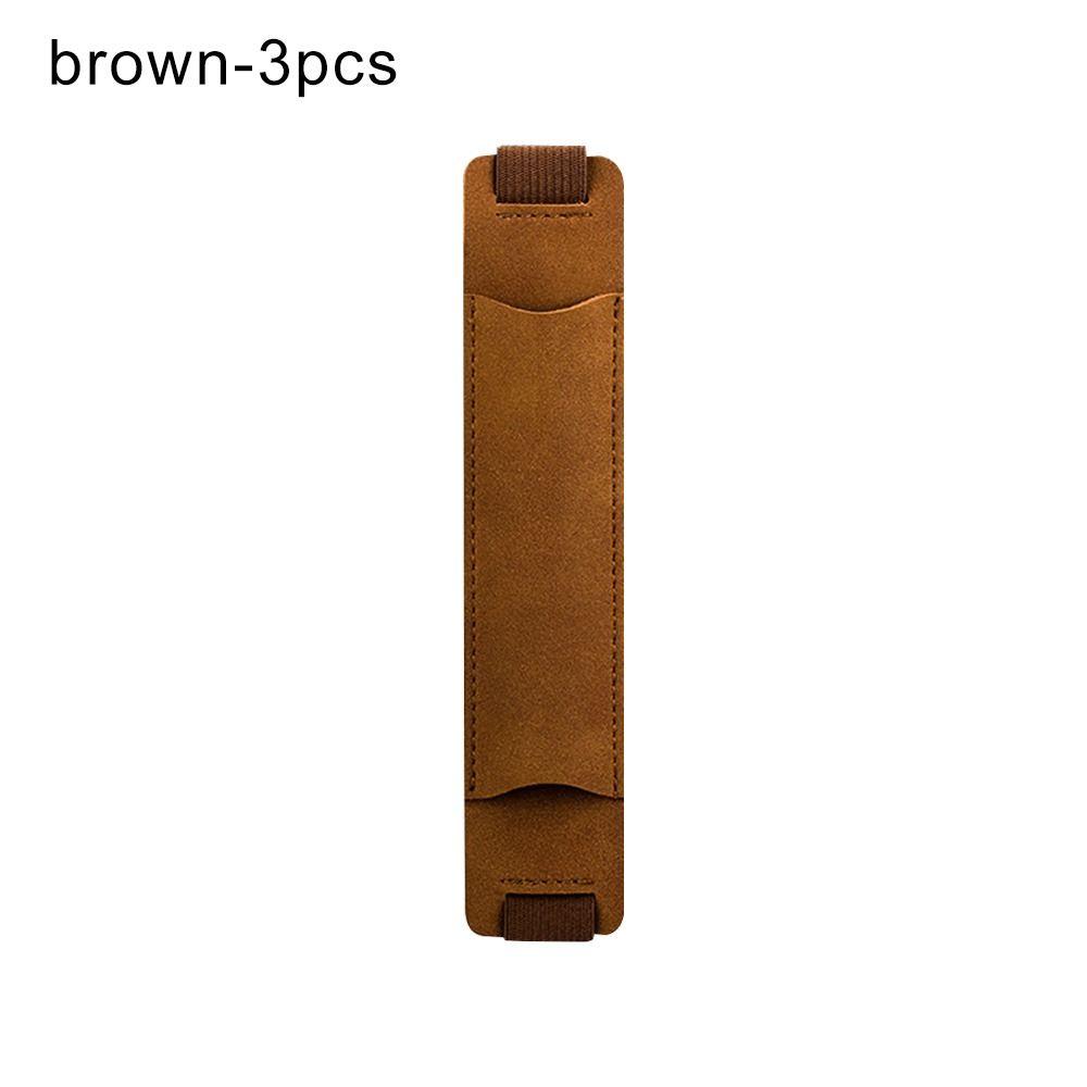 3pcs Lightweight Elastic Buckle Pu Leather Pen Holder Pencil Case Pen Bag Pen Clip