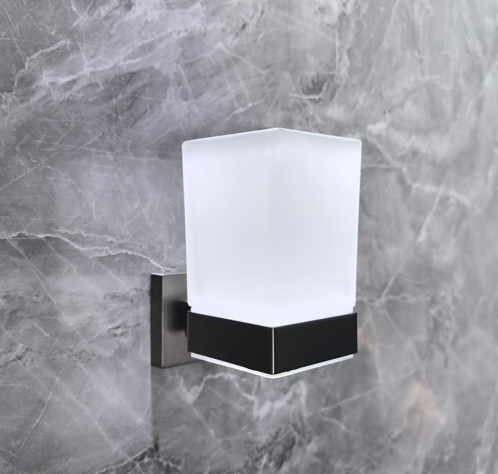 Luxury Stainless Steel Glass Chrome Finish Wall-Mounted Eco-Friendly Modern Design Black Square Toothbrush Tumbler Hotel 5 Year