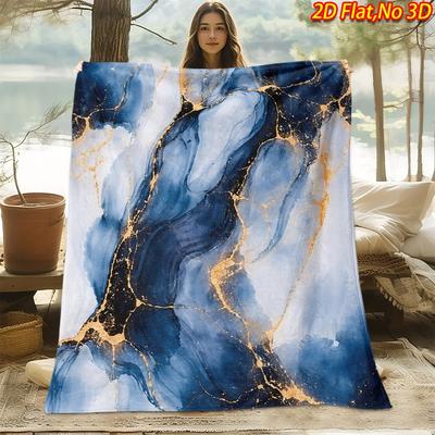 1 Stück Luxus Marmor Muster Decke - Weiche Flanell Tagesdecke Geeignet für Alle Jahreszeiten, Blau Weiß Goldene Tagesdecke, Maschinenwaschbare Überwurfdecke für Couch Sofa,