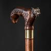 Dark Wolf Head Walking Stick for Men Wood Cane for Gift Hand Carved Hiking Wooden