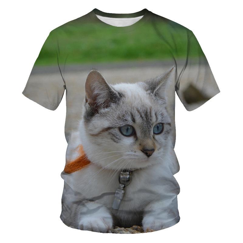 Summer Cute Cat 3D Printed Men's Round Neck Casual Sports Short Sleeved Shirt T-Shirts Men’s
