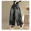 DIMANAF 2025 Plus Size Autumn Jeans New Long Pants Floral Print Women Loose Denim Trousers Big Size Casual