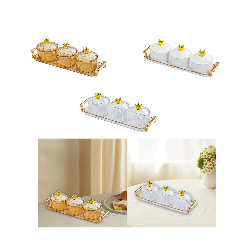 Dried Fruit Tray 3 Grid Food Storage Box Divided Serving Dishes Covered Candy Jar for Countertop Party Wedding Hotel Living Room