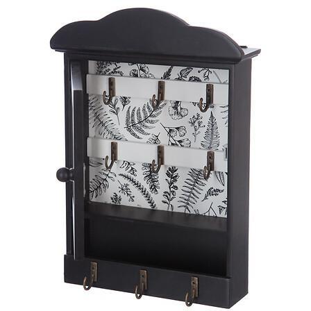 KEY CABINET Black 9 HOOKS Glass, Metal and MDF