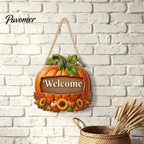 Autumn Welcome Sign Pumpkin Gnome for Front Door, Rustic Wood Hanging Wooden Ornament with Hemp Rope Fall Harvest Home Porch Wall Decorations