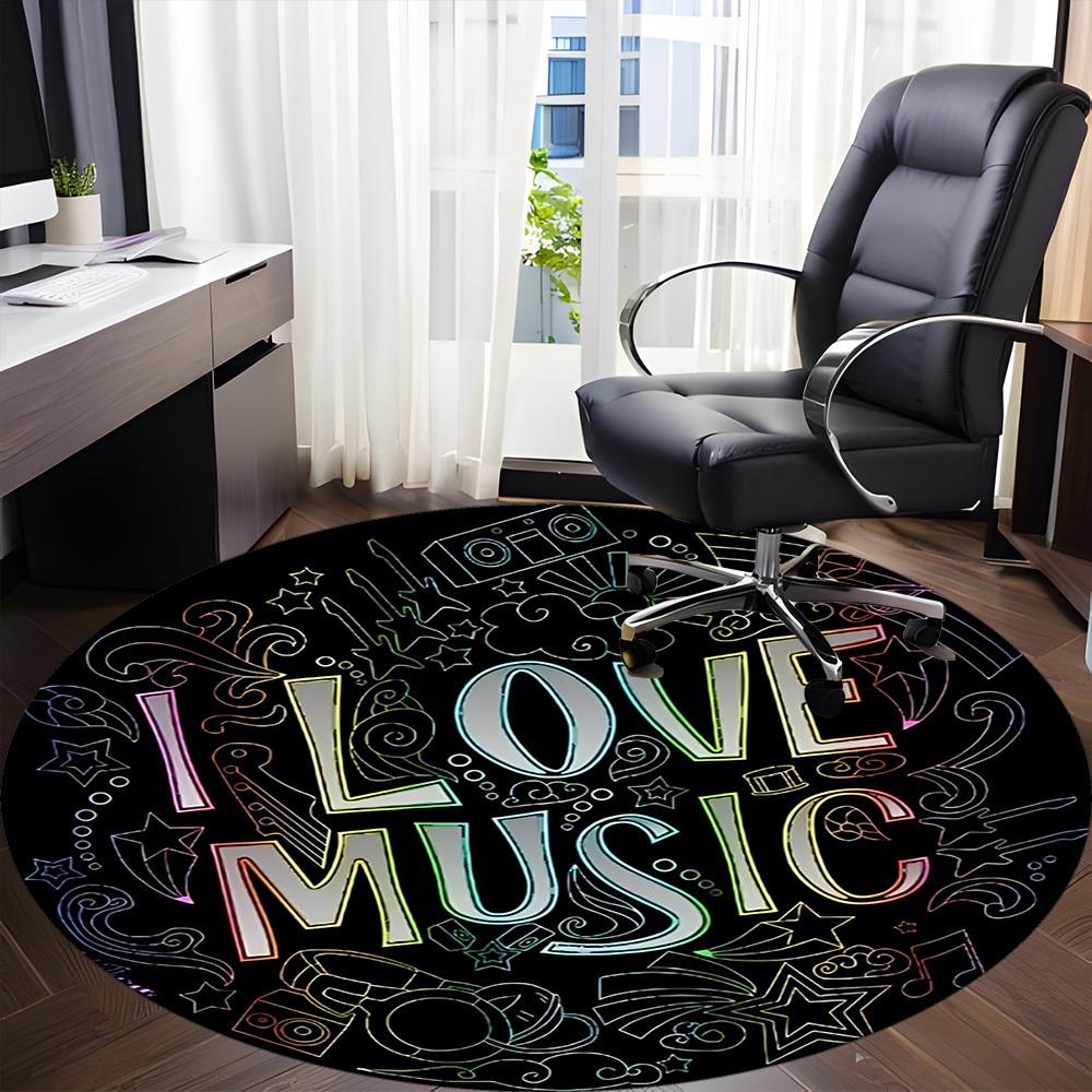 1pc Music Lovers Chair Carpet for Office, Round Polyester Mat, Indoor Decor for Office, Easycare Fabric, Washable Non-slip Area Carpet