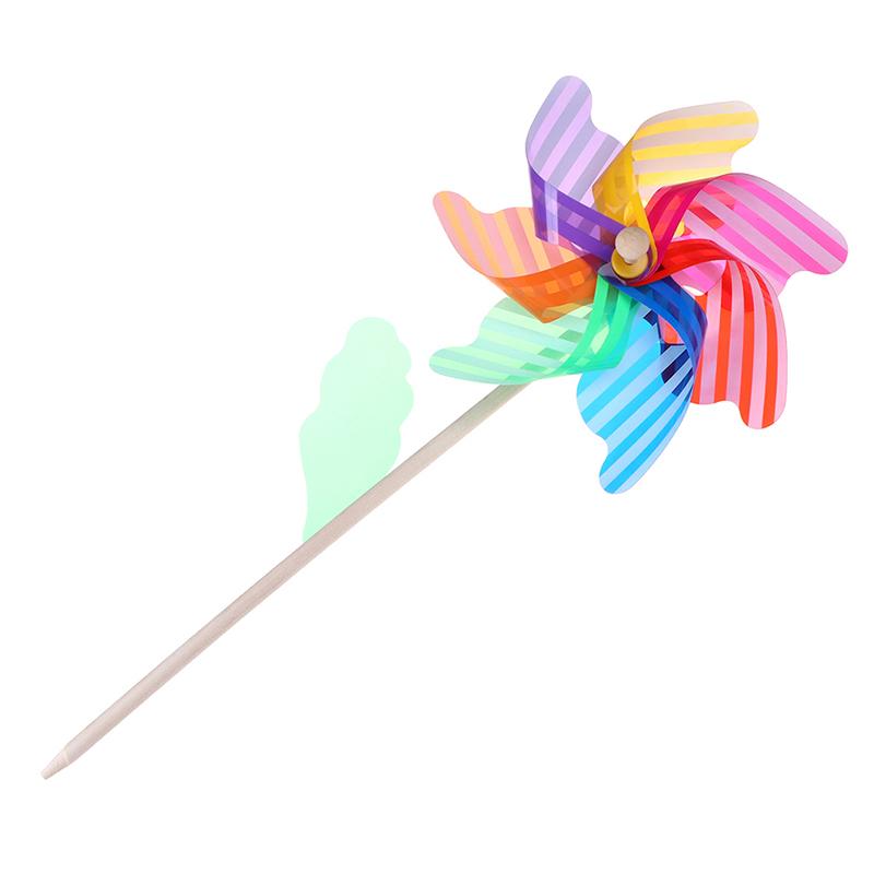 18 cm Tre Håndholdt Plast Vindmølle Prikk Stripete Fargerik Trepinne Vindmølle Hage Gård Fest Ornament Utendørs Leker for Barn