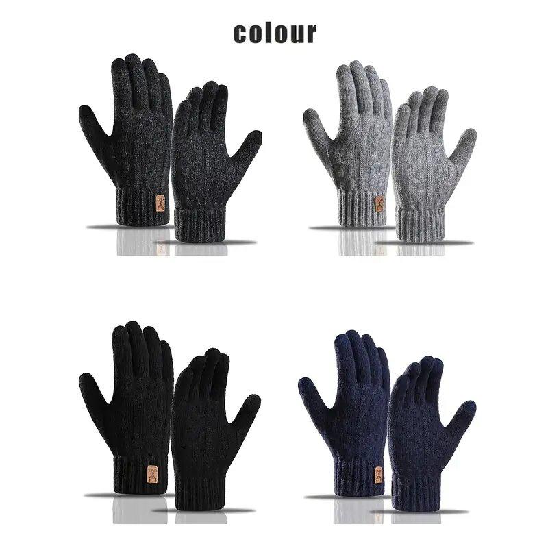 Winter Knitted Wool Warm Gloves for Men's and Women's Touch Screen Thickened Full Finger Gloves Outdoor Cycling Skiing Gloves