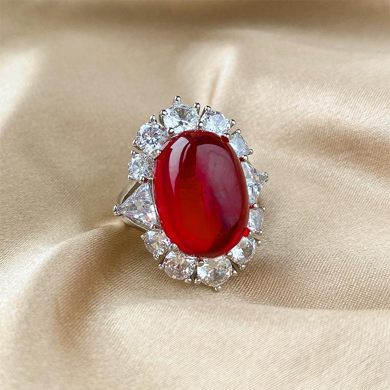 Jewelry Copper Bottom Gold-Plated Ice Seed Fluorescent Denier-Shaped Red Corundum Luxury Set Stone 18 * 25-13 * 18