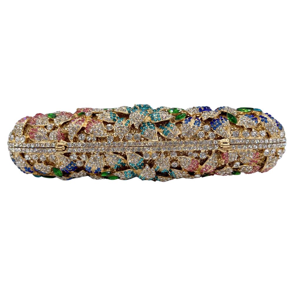 Crystal-Inlaid Rhinestone Evening Clutch with Hollow Carved Design