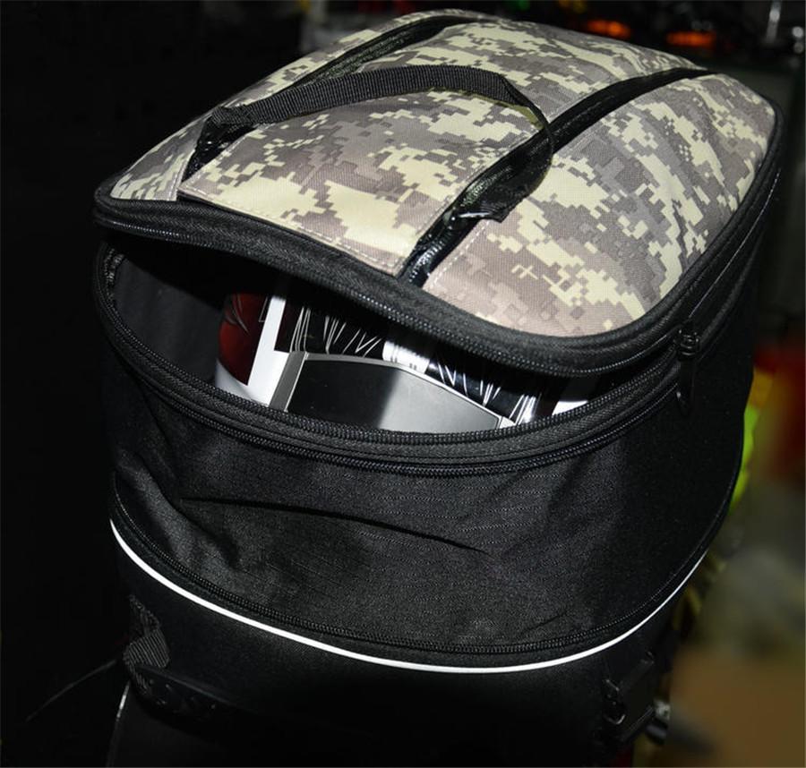 1x Black Motorcycle Helmet Bag Backseat Luggage Bag with Waterproof Cover 12-22L