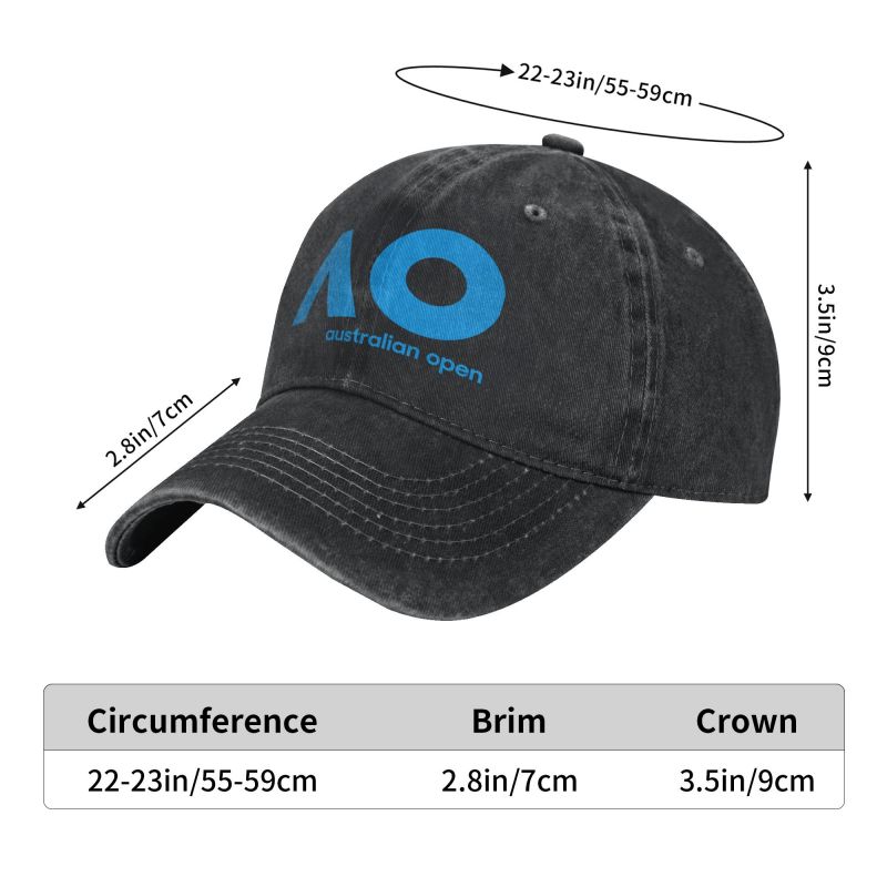 Australian Open AO Print Baseball Cap Vintage Washed Cotton Denim Snapback Cap Retro Trucker Hat Unisex Adjustable Sun Visor Hat