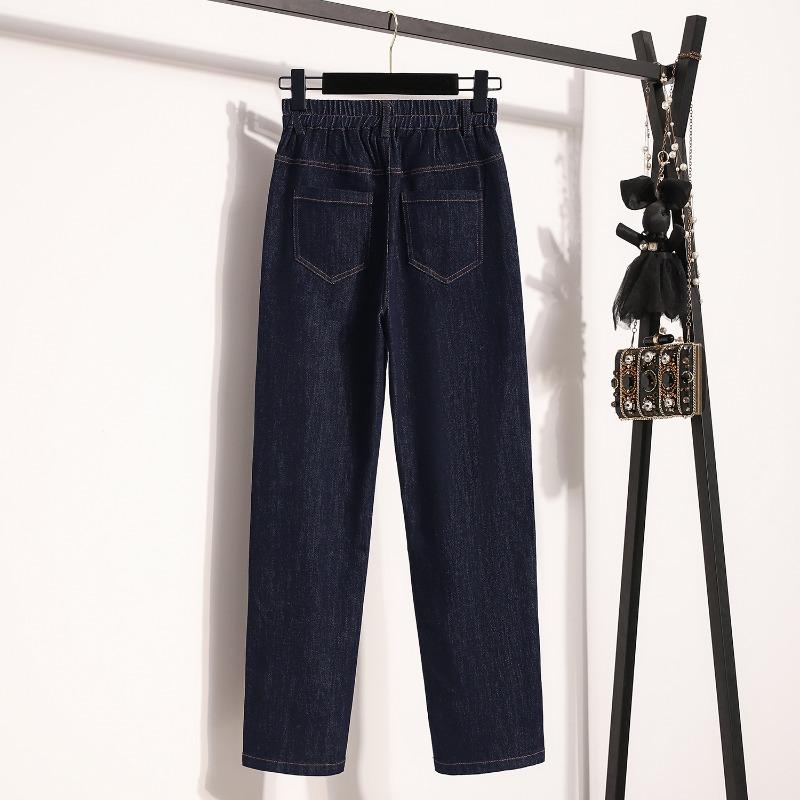 DIMANAF 2026 Plus Size Spring Summer Women Jeans Pants Denim Elastic Waist Oversize Fashion Pants 5XL Blue