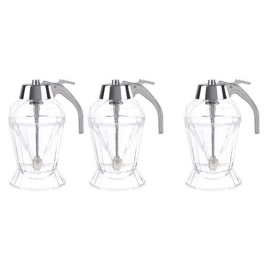 Syrup Dispenser Plastic with One-Hand Operation Honey Dispenser Press Type Honey Maple Syrup Bottle for Kitchen