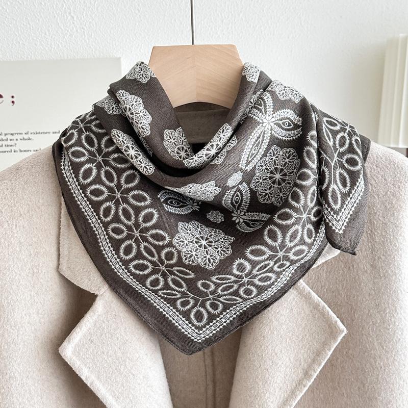 Chessboard Plaid 71CM Cotton and Linen Silk Scarf Small Square Scarf Women's Spring and Autumn Summer Thin Scarf Scarf Linen Headscarf Belt