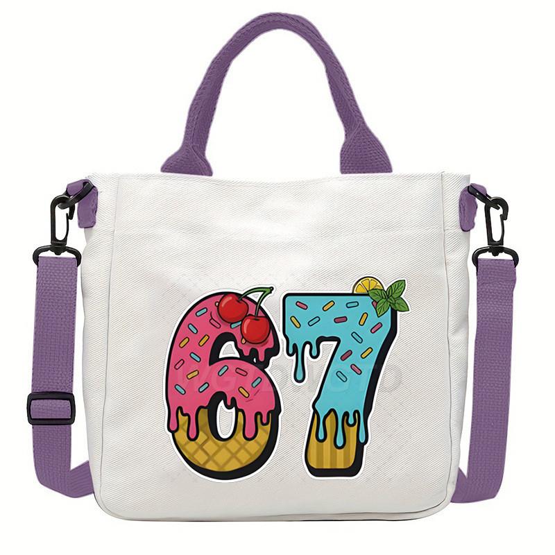 Steal a Brainrot 67 Unicorn Printed Student Crossbody Bag Casual Canvas Shoulder Bags