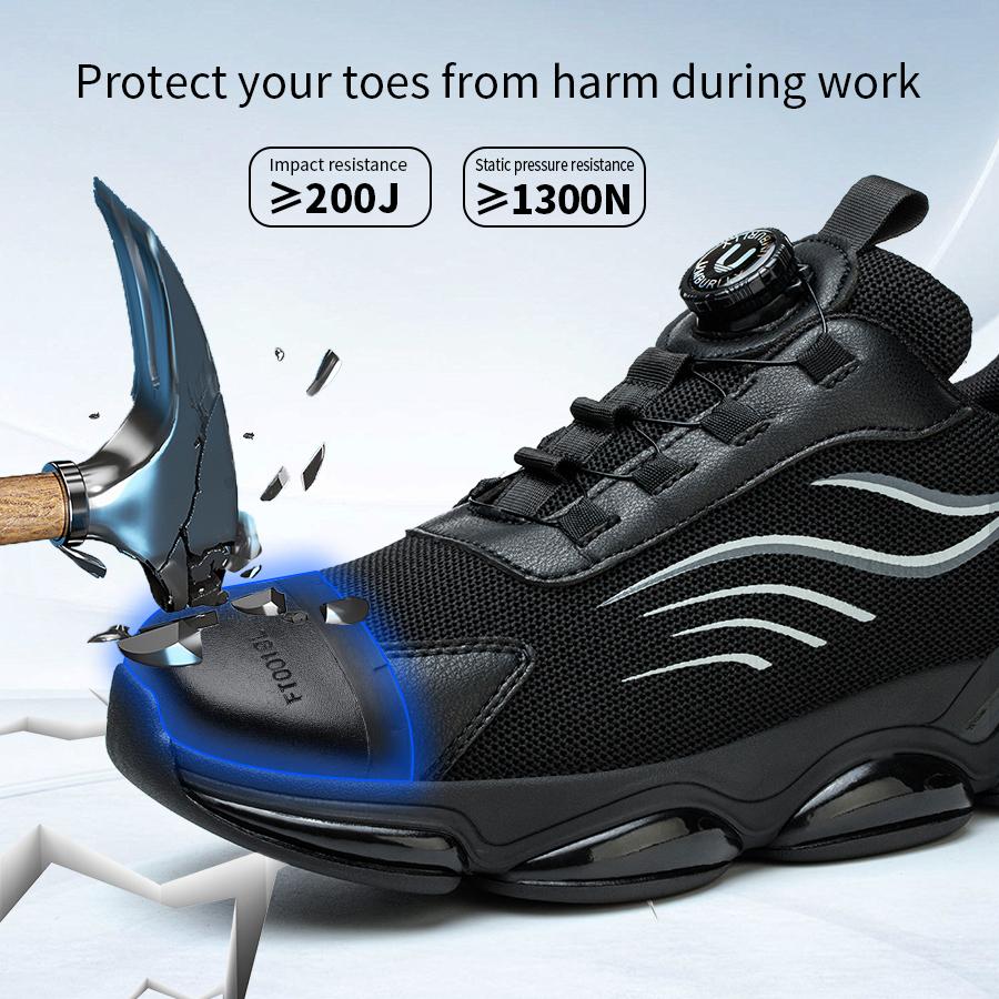 Fashion Rotating Button Safety Shoes For Men Steel Toe Work Shoes Man Protective Work Sneakers Non-slip Breathable Black Work Boots