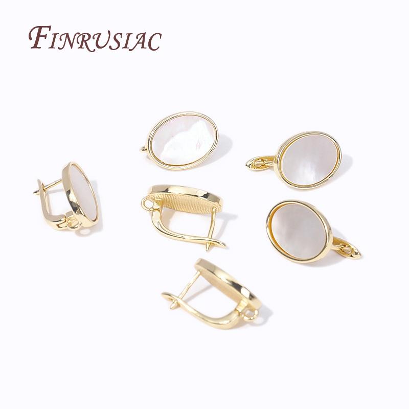 Oval Earring Clasp Fasteners,Rhodium/18K Gold Plated Natural Shell Earwires Fasteners For DIY Handmade Charm Earrings Findings