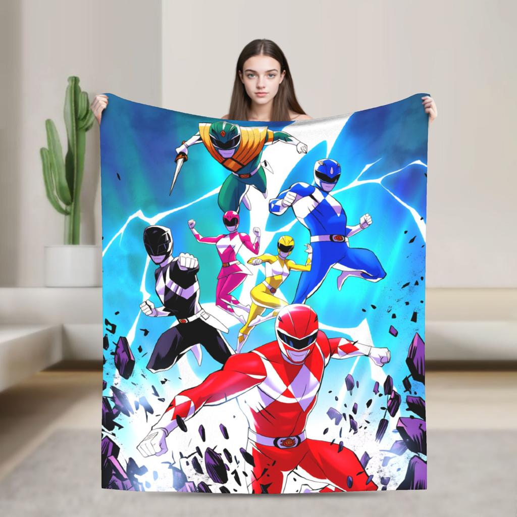 M-Mighty Morphin Super Warm Blankets  Cartoon P-Power Rangers Picnic Plush Bedding Throws Novelty Flannel Bedspread Sofa Bed