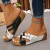 Summer New Arrival European and American Slippers Women's Color Block Sandals Golden Silvery Beach Shoes Large Size Casual Wear Thick Sole Anti-slip