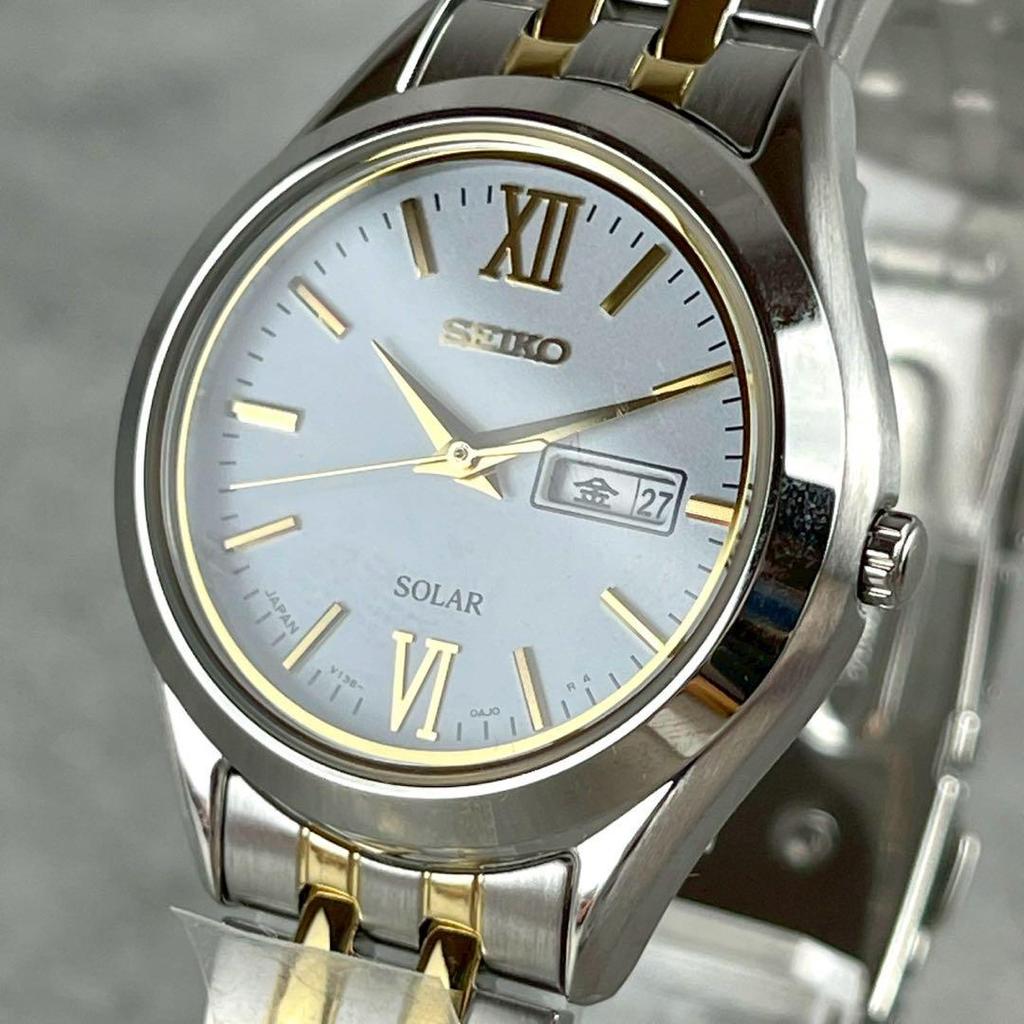 [USED] Seiko solar-powered radio-controlled watch with date display, combination dial