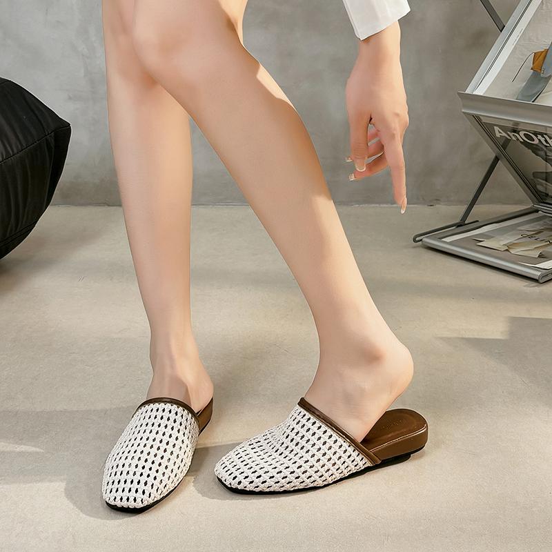 

Fashion 2025 New Ladies Shoes Closed Toe Women s Slippers Fashion Crystal Casual Slippers Women Summer Mesh Light Flat Slippers Zapatos 35 бежевый