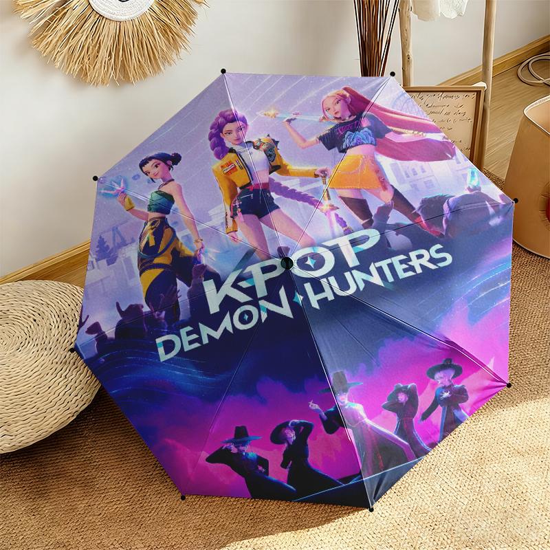 1pc K-Pop Devil Hunter Sweeps the Globe Umbrella Portable Folding Umbrella Iron Frame Hole Bone Structure Outdoor Home Umbrella