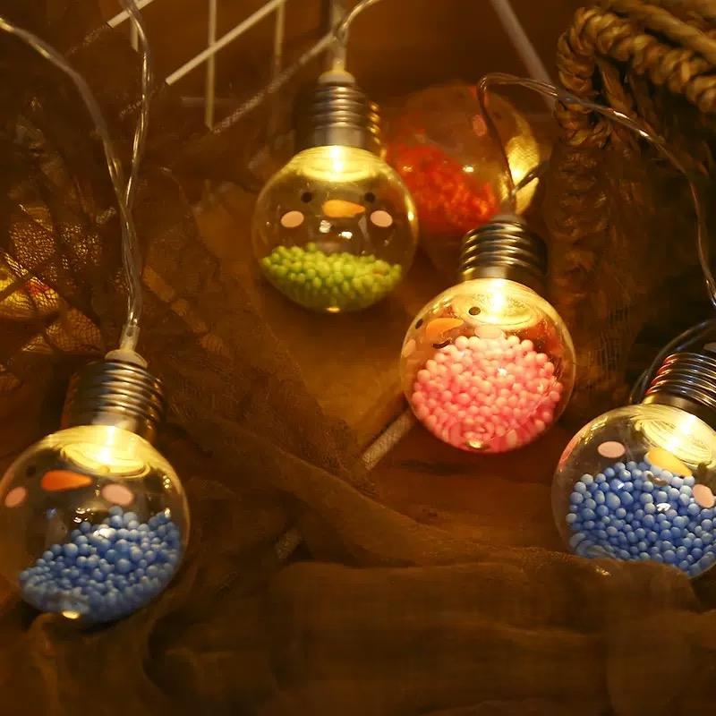 59.06inch 10LED Fairy Lights Battery Powered Colorful Bulb Ball String Lights Smiling Christmas Tree Decoration Lamp