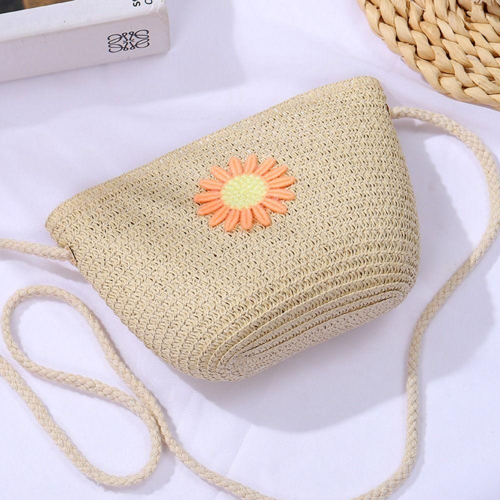 Round Straw Bag Candy Color Small Handbag Women Woven Crossbody Beach Bag for Ladies Cute Rattan Handmade Knitted Shoulder Bag