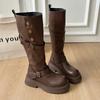 Retro British Style Thick Heel Platform Boots Women's 2025 Autumn and Winter New Long Boots Big Tube Circumference Tall Knight Boots