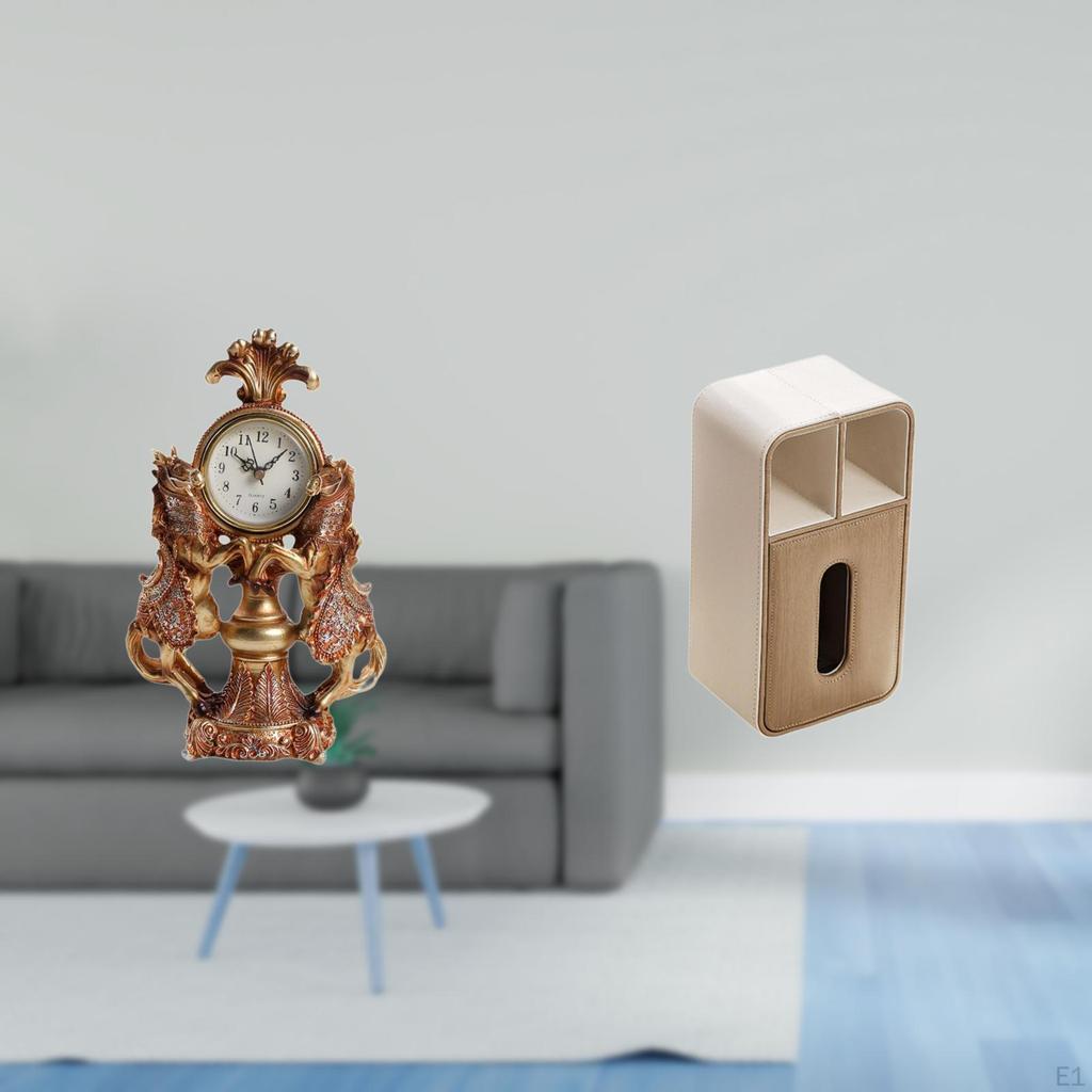 Horse Clock Desktop Figurine Tissue Dispenser Statue Animal Table Napkin Holder for Living Room Desk