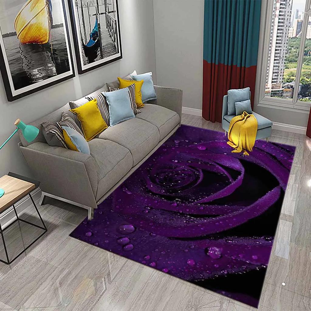 Blue Rose Rugs for Living Room Women Romantic Flower Carpet Soft Floor Mat Floral Rugs for Adults Bedroom Decorative Area Mats